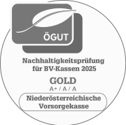 Siegel: &Ouml;GUT Nachhaltigkeitspr&uuml;fung f&uuml;r BV-Kassen 2025 Gold A+/A/A Nieder&ouml;sterreichische Vorsorgekasse