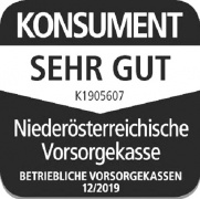 Auszeichnung von Konsument in der Rubrik betriebliche Vorsorgekassen 12/2019 - Bestnote sehr gut für die Niederösterreichische Vorsorgekasse